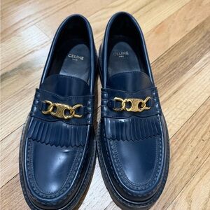 Celine Women’s Navy Margaret Loafers with Gold Detail